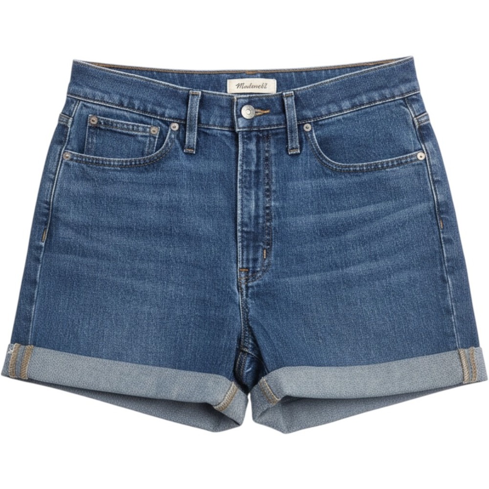 Madewell The Perfect Vintage Straight Jean Shorts Blue Cuffed Denim 28